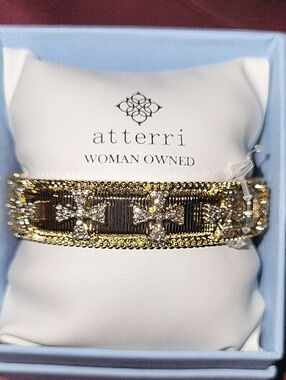 Atterri Gold Cross Gem  Women’s Decorative Spring Hinged Bangle Bracelet Bnib Ti